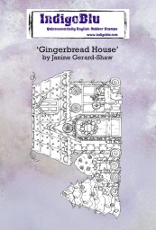 Gingerbread House A6 Red Rubber Stamp by Janine Gerard-Shaw